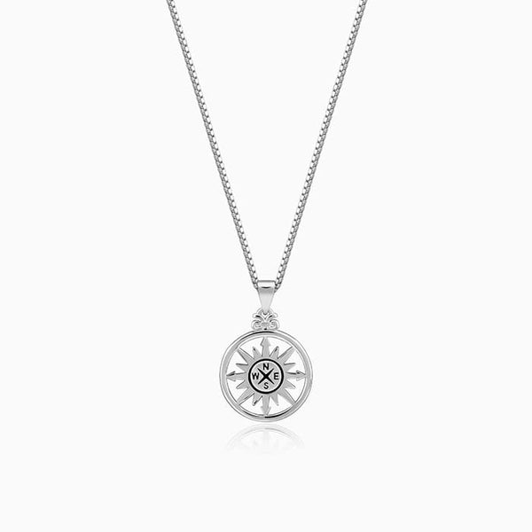 Silver Compass of Life Pendant with Box Chain For Him